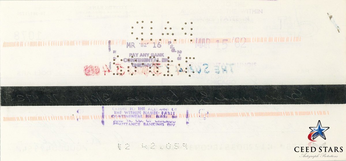 【CS】フェンダー 創始者 故 レオ・フェンダー 直筆 サイン 入り 1982年 実使用 小切手 PSA社 鑑定済み UVホルダー シードスターズ ギターの画像6