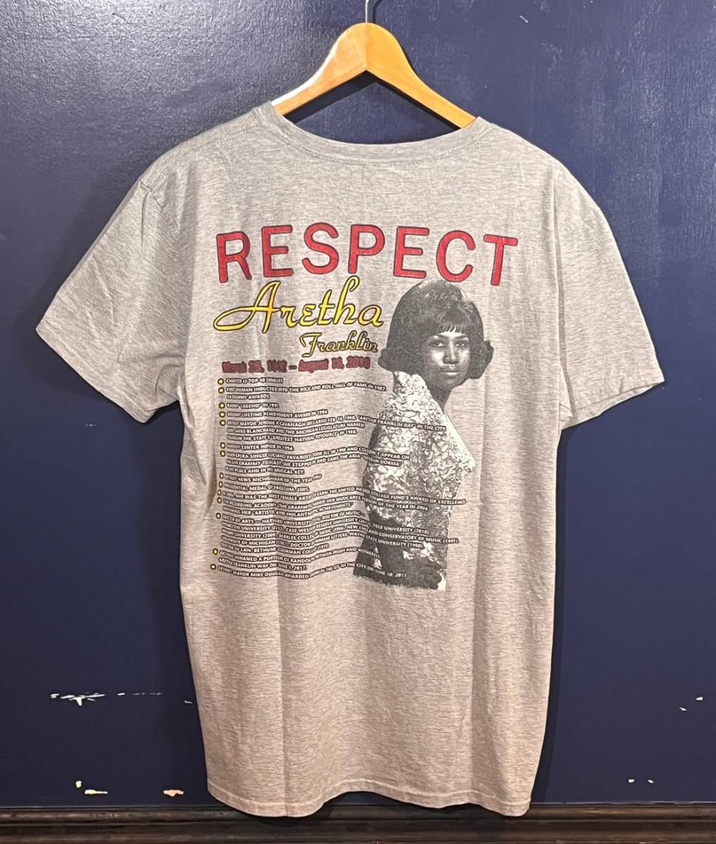 Aretha Franklin (アレサ・フランクリン)　半袖　Tシャツ　シンガー　ミュージシャン　グレー　Lサイズ_画像3