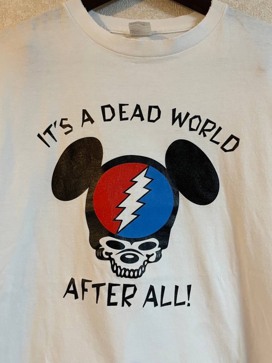 Grateful Dead｜グレイトフルデッド　ミッキー　パロディ　半袖　Tシャツ　IT'S A DEAD WORLD　ホワイト　白　Mサイズ_画像2