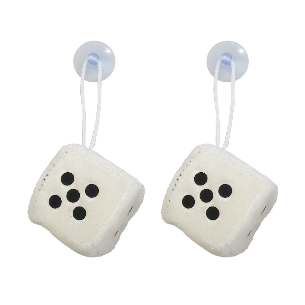 ミニ プラッシュ ダイス 2個セット ホワイト Plush Dice 4cm 小サイズ 車 ファジーダイス ハンギングダイス サイコロ 吸盤_画像1