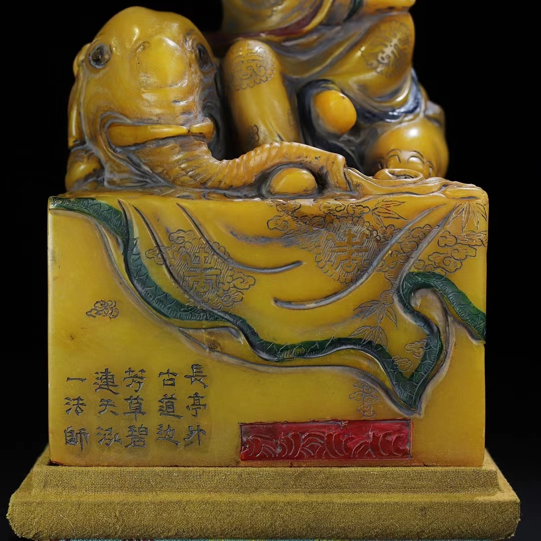 骨董*珍藏*古寿山石*田黄石*細密彫*彩色経羅漢印章】極細工 古賞 骨董*珍藏*古寿山石*田黄石*細密彫*彩色経羅漢印章】極細工 古賞