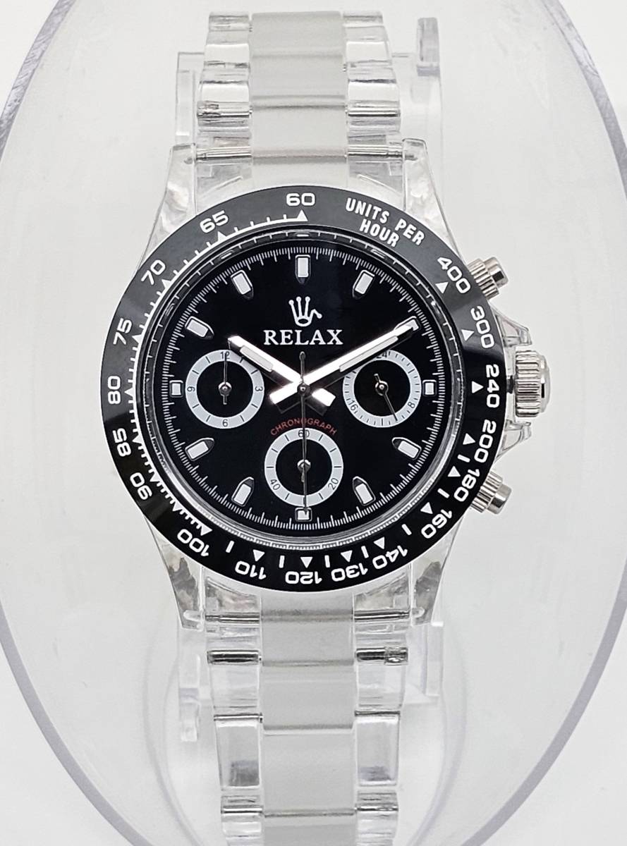 【1円UP】リラックス 王冠ロゴ 腕時計 クロノ 爆発的な人気のあるモデルの一つ御時計 黒文字盤 所ジョージ D8_画像2