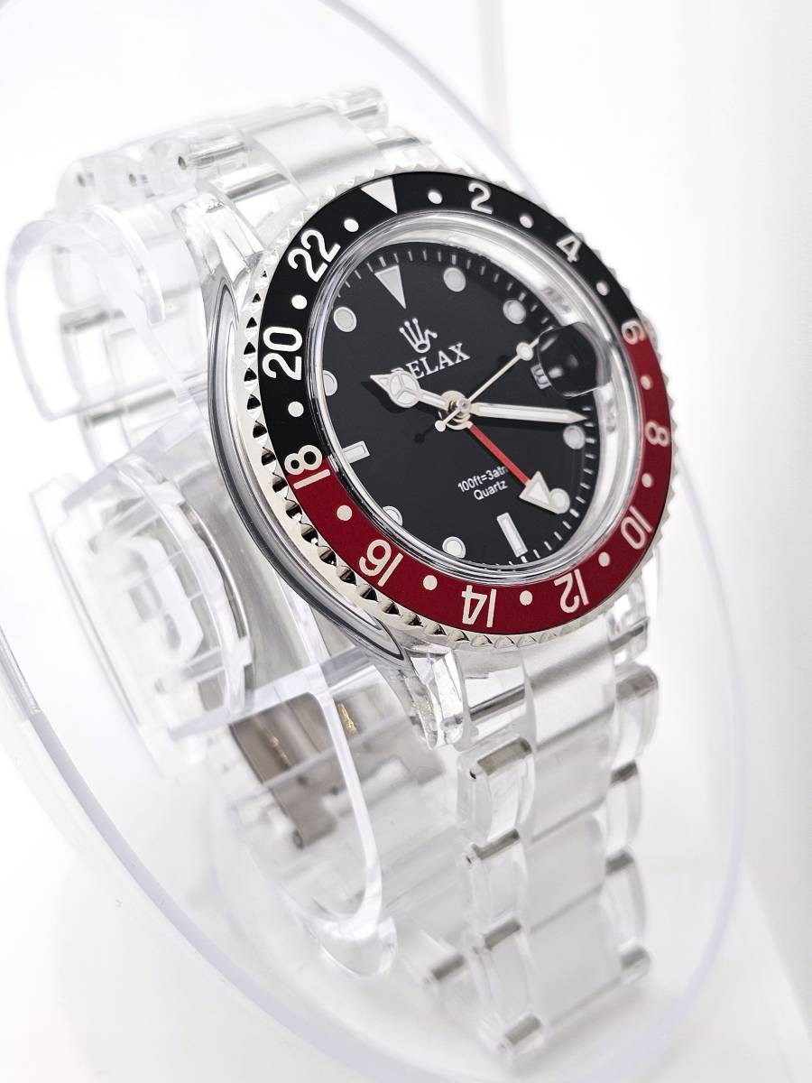 リラックス 王冠ロゴ 腕時計 GMT 黒/赤 24H回転ベゼル 世田谷ベース 所ジョージ 新品 GMT12_画像3