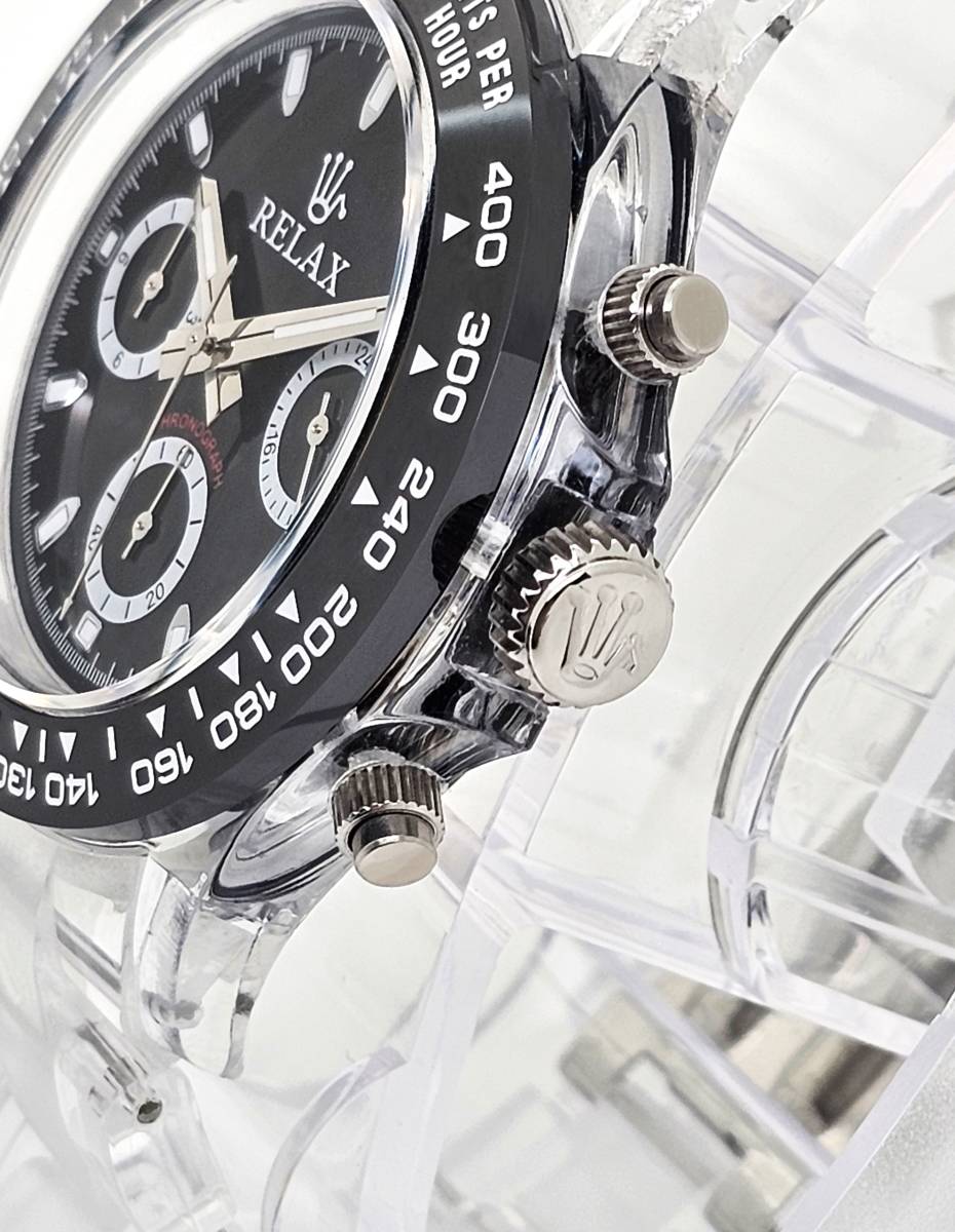 【1円UP】リラックス 王冠ロゴ 腕時計 クロノ 爆発的な人気のあるモデルの一つ御時計 黒文字盤 所ジョージ D8_画像6