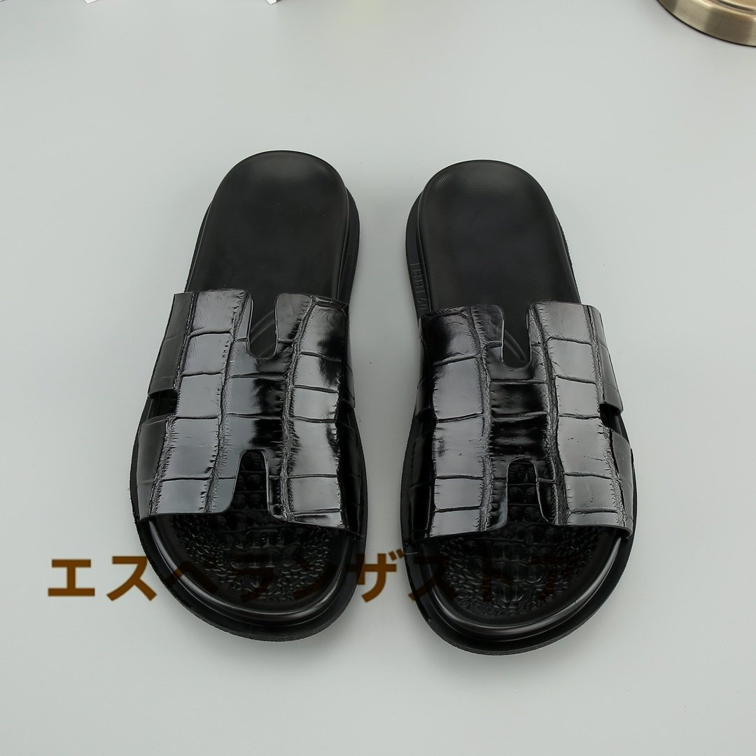 [es propeller n The store ] size selection possible wani leather crocodile original leather sandals men's sandals slippers outdoor casual black 