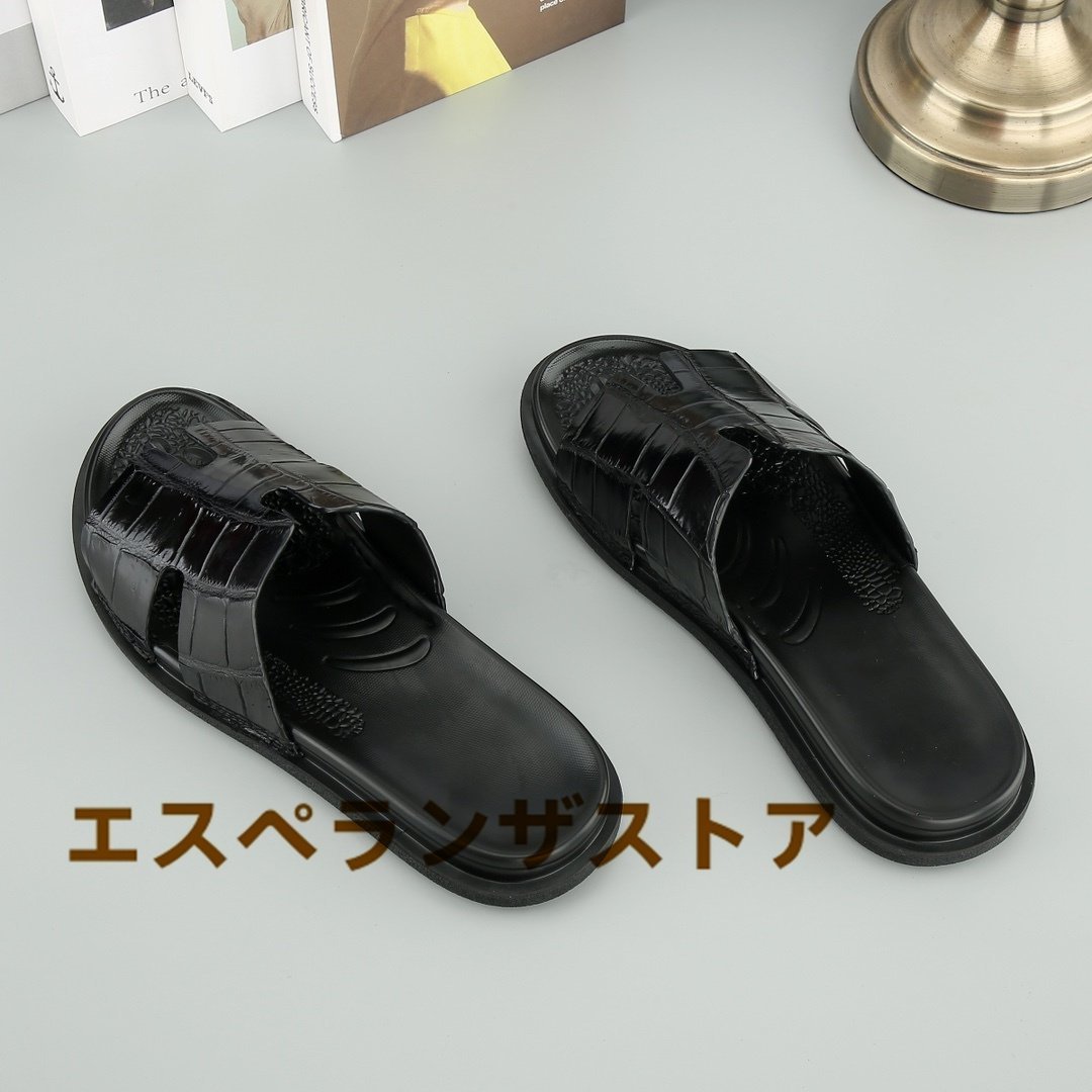 [es propeller n The store ] size selection possible wani leather crocodile original leather sandals men's sandals slippers outdoor casual black 