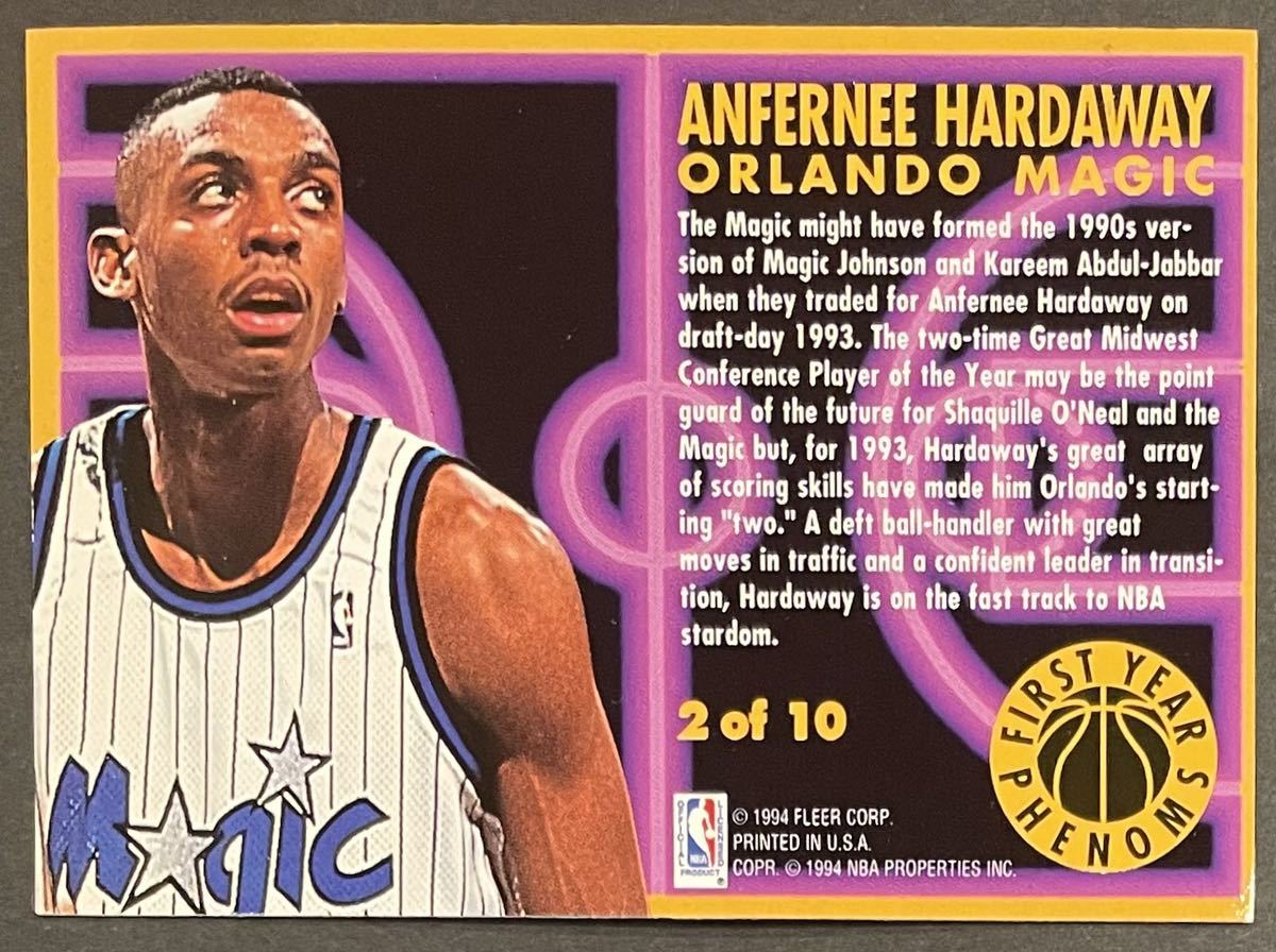 Anfernee Hardaway 1993-94 Fleer RC 1st Year Phenoms Rookie Insert ペニー マジック ルーキーカード NBA_画像2