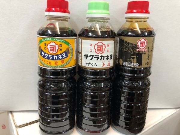 鹿児島の甘い醤油　サクラカネヨ甘露・上淡・さしみ 500ml3本セット②_画像1