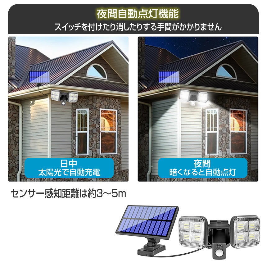 2個セット ソーラーライト 屋外 明るい 120LED 人感センサー モーション検知 3灯モード IP65防水 FENTI120LED_画像5