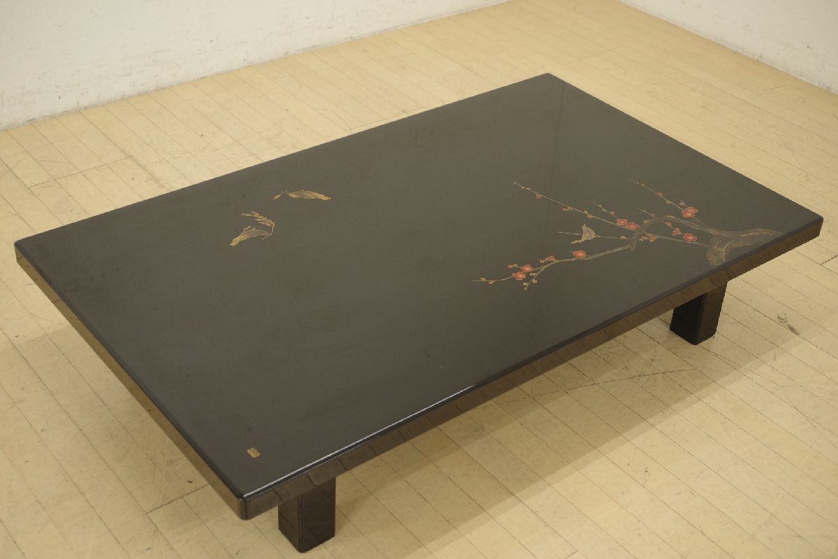 希少 輪島塗 蒔絵師 浜高悦朗作 金蒔絵 黒漆 座卓 5尺 希少 輪島塗 蒔絵師 浜高悦朗作 金蒔絵 黒漆 座卓 5尺