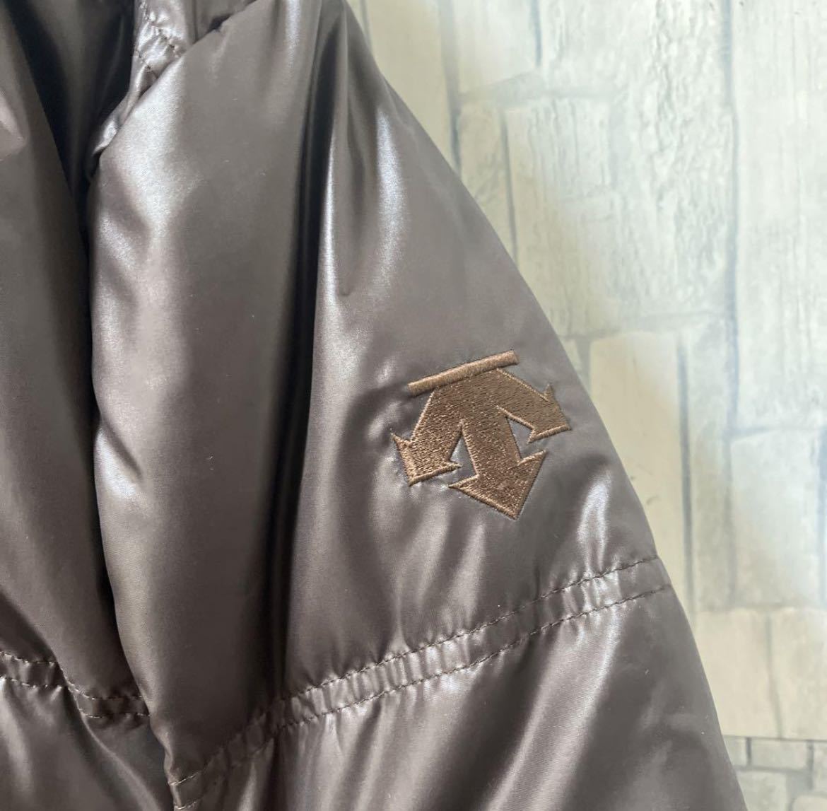 DESCENTE Descente down coat bench coat long coat down jacket simple Logo embroidery Logo dark brown S nylon hood 
