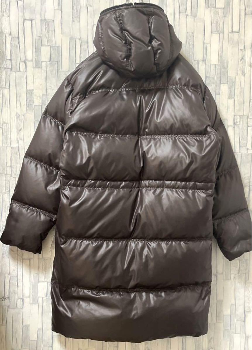 DESCENTE Descente down coat bench coat long coat down jacket simple Logo embroidery Logo dark brown S nylon hood 