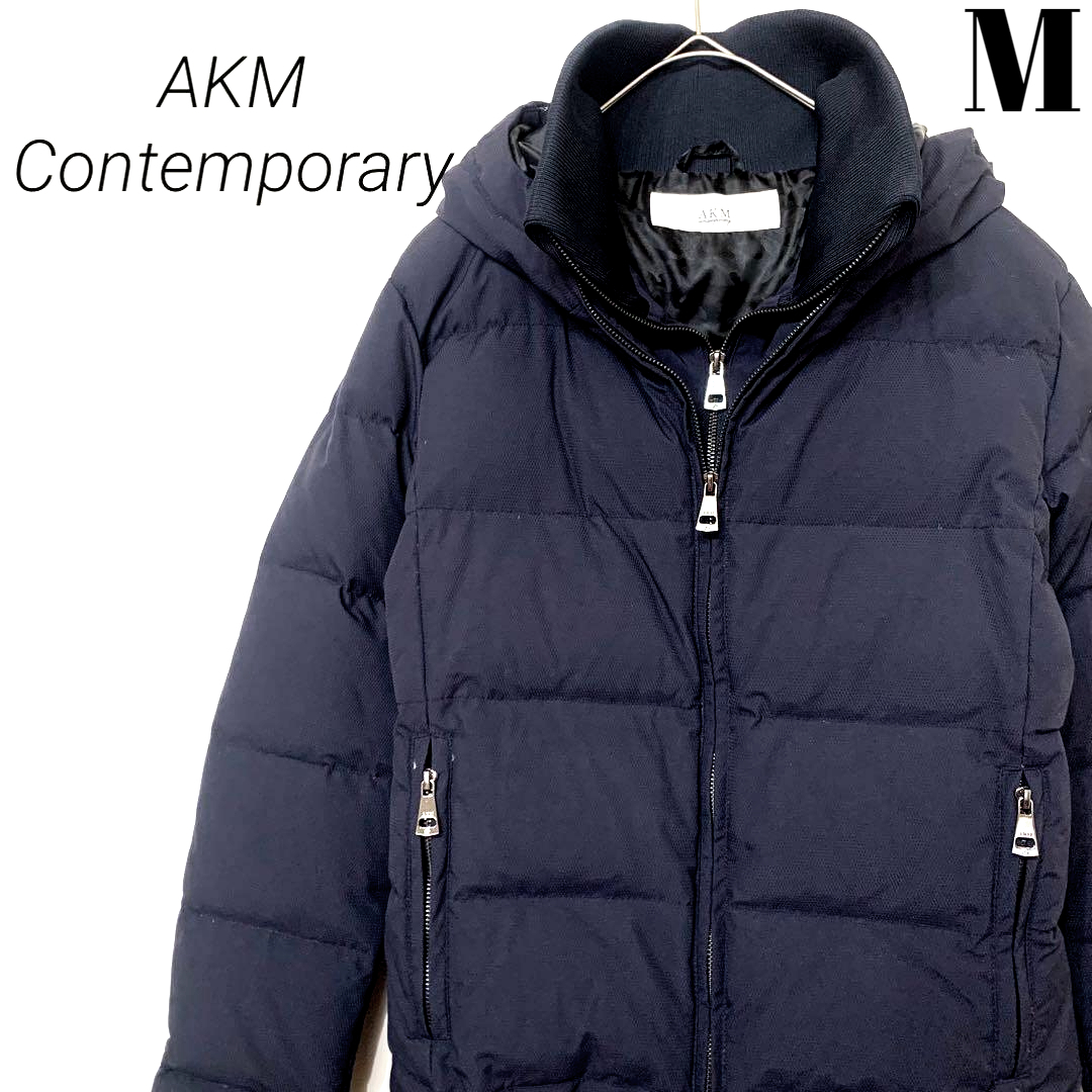 M 新品 ¥68,200【AKM Contemporary エイケイエムコンテンポラリー スタンドネックレイヤードダウンジャケット NAVY ネイビー】