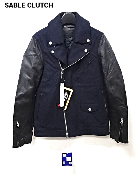 S 新品【SABLE CLUTCH MELTON COMBI W RIDERS JACKET- Thinsulate SC53-002 NAVY セーブルクラッチ メルトンコンビWライダースジャケット】_画像3