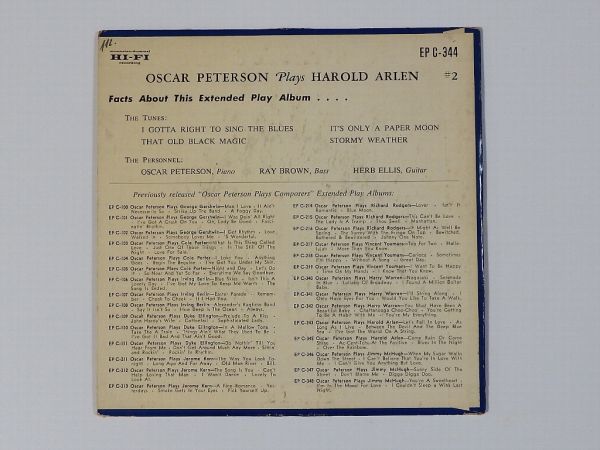 ★Oscar Peterson★Plays Harold Arlen #2 US-CLEF EP C-344 David Stone Martinジャケット (mono) 廃盤EP !!!_画像2