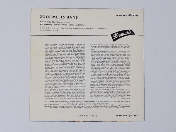 ★Hans Koller/Zoot Sims★Zoot Meets Hans 国内AFTER HOURS EPB-10814 (mono) 廃盤EP !!!_画像2