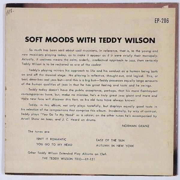 ★Teddy Wilson★Soft Moods With Teddy Wilson US-CLEF EP-206 (mono) 廃盤EP !!!_画像2