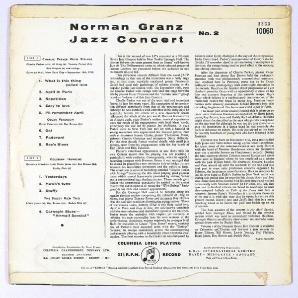 ★Charlie Parker他★Norman Granz Jazz Concert No. 2 UK-COLUMBIA 33CX 10060 David Stone Martinジャケット (mono) 廃盤LP !!!_画像2