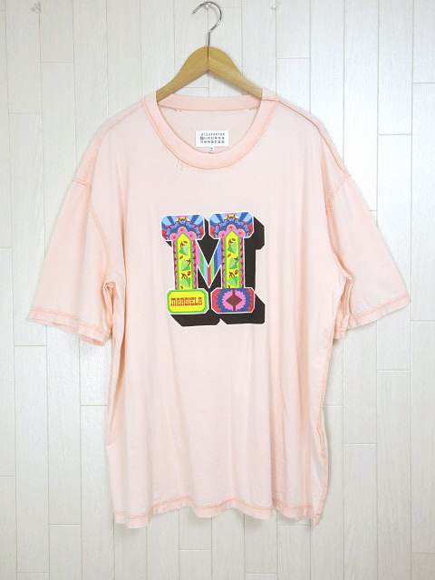 メゾンマルジェラ Maison Margiela Tシャツ ロゴ オーバーサイズ ダメージ加工 S30GC0660 S20079 ピンク size 46_画像1