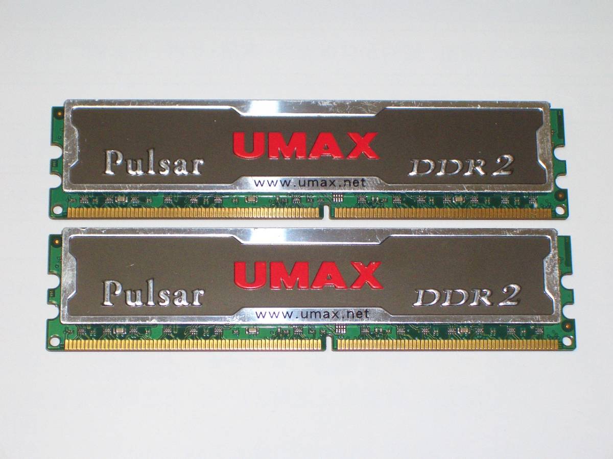 ★ヒートスプレッダ装備 UMAX製 PC2-6400 (DDR2-800) 4GB（2GB×2枚）完動品 即決！★送料140円_画像1