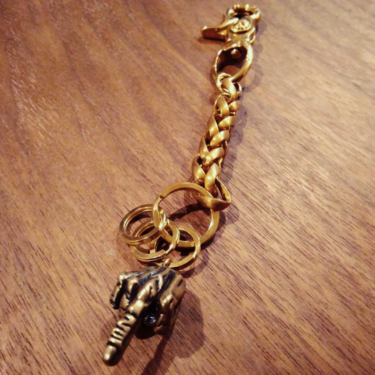 Brass Fuck keychain 真鍮製 キーチェーン キーリング ゴールド 18cm バイカー アメカジ ハーレーの画像3