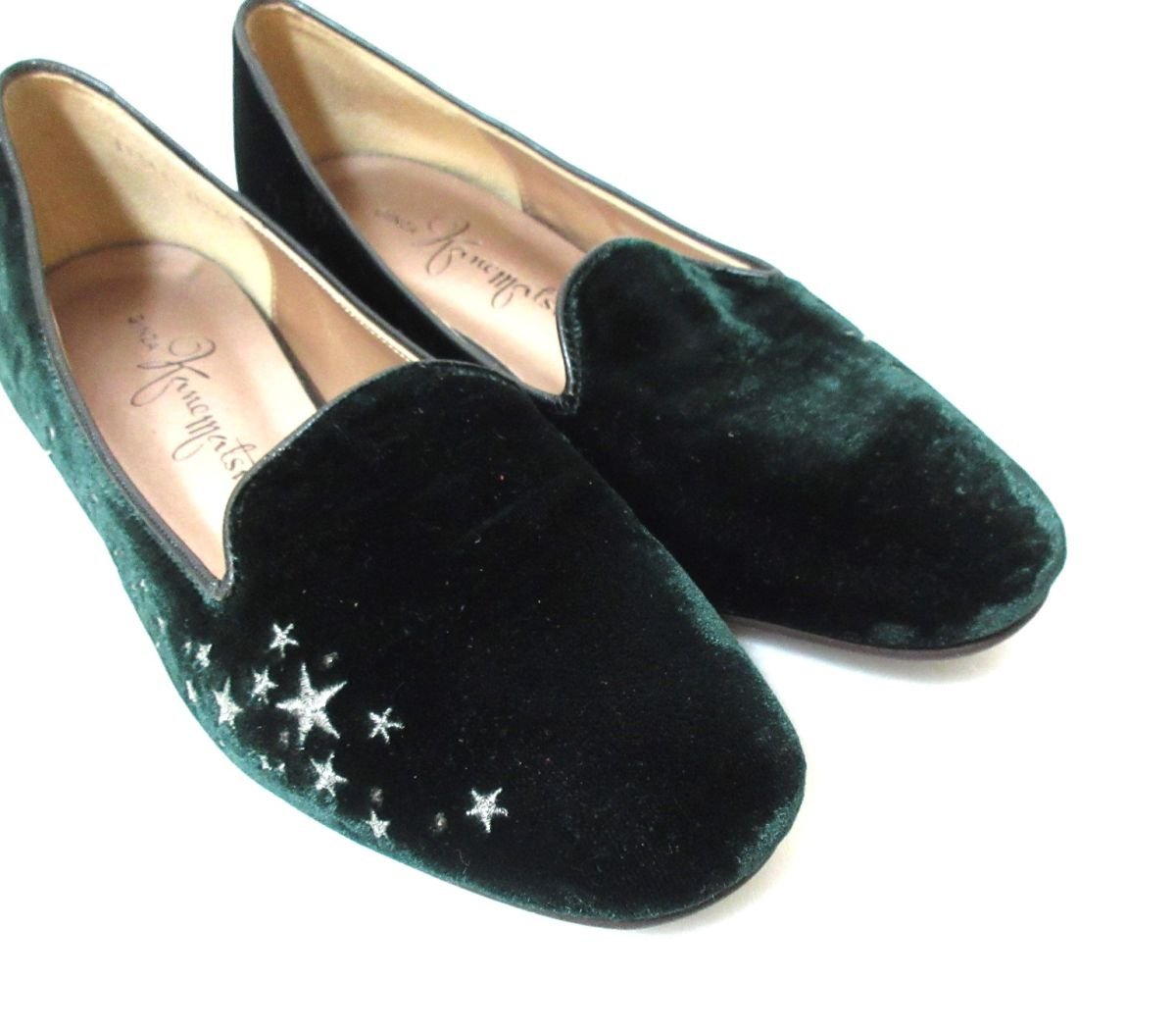  as good as new GINZA Kanematsu Ginza Kanematsu Star star pattern opera shoes flat shoes 21.5cm D green 122