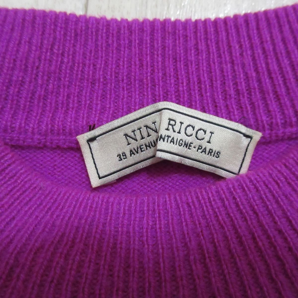 美品 20AW NINA RICCI ニナリッチ ロゴデザイン カシミヤ100％ 長袖 ニット セーター XS パープル_画像3