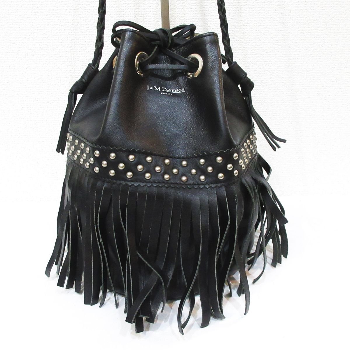  beautiful goods J&M DAVIDSON J & M Davidson car ni bar leather fringe studs pouch tote bag one shoulder bag black 