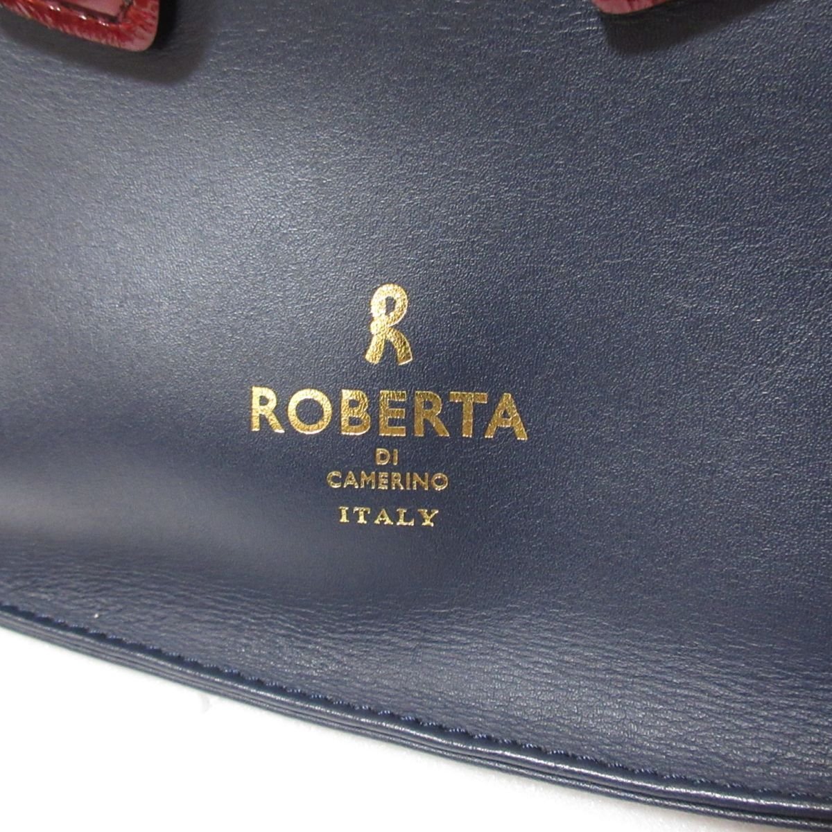 美品 Roberta di Camerino ロベルタディカメリーノ レザー エナメル ロゴ 2WAY ハンドバッグ ショルダーバッグ ネイビー 115_画像5