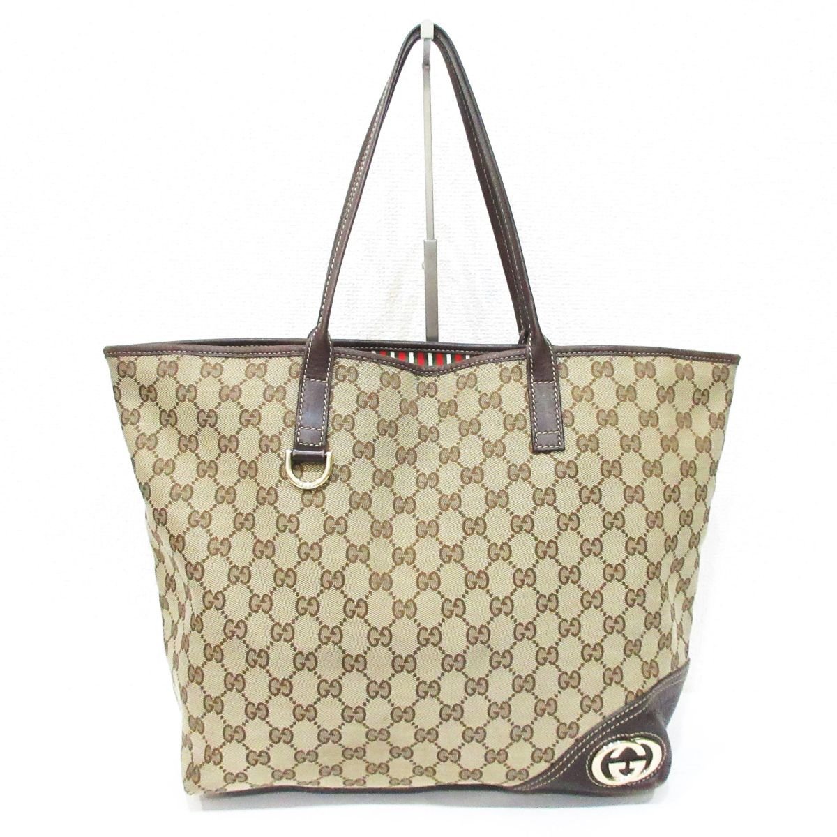 美品 GUCCI グッチ ニューブリット インターロッキングG ゴールド金具 GGキャンバス×レザー トートバッグ 169945 ベージュ×ブラウン_画像1