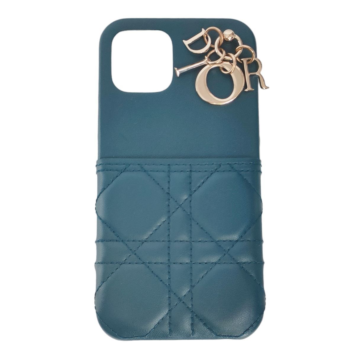 美品 Christian Dior クリスチャンディオール レザー iPhoneケース 12＆12PRO カナージュ レディディオール 箱付き ブルー J1102
