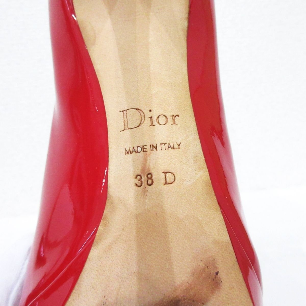 美品 Christian Dior クリスチャンディオール パテントレザー オープントゥ ピンヒール パンプス サイズ38 約25cm レッド_画像7