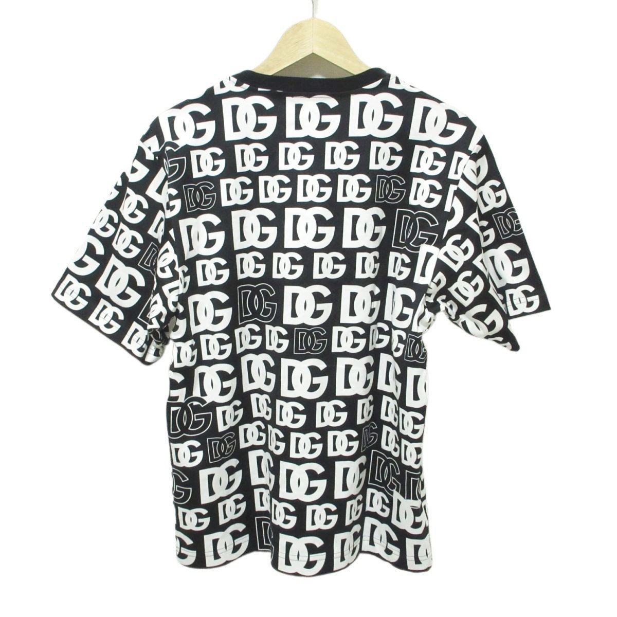 美品 22AW DOLCE&GABBANA ドルチェ＆ガッバーナ オールオーバーロゴプリント 半袖 クルーネック Tシャツ 44 ブラック×ホワイト 122_画像2