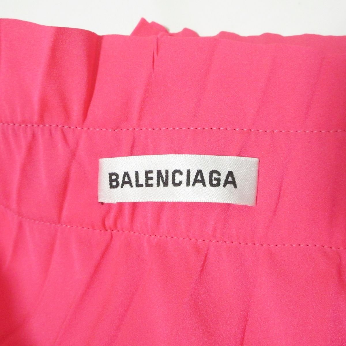 美品 BALENCIAGA バレンシアガ 2019年モデル ウエストバックロゴ 膝下丈 アシンメトリー プリーツスカート 34 ピンク 122_画像3