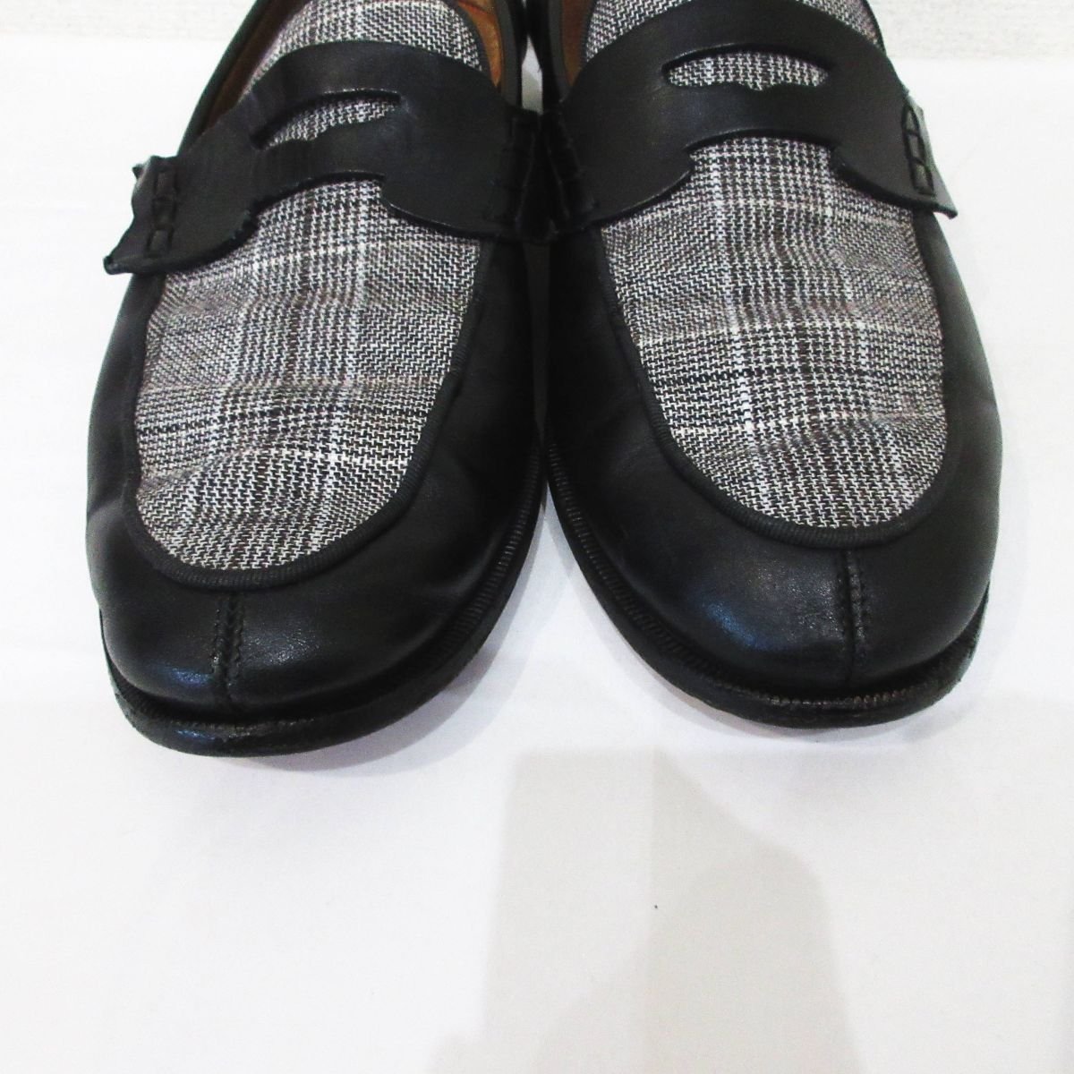  beautiful goods Christian Louboutin Christian Louboutin check pattern leather Loafer slip-on shoes size 42 approximately 27cm black × gray 