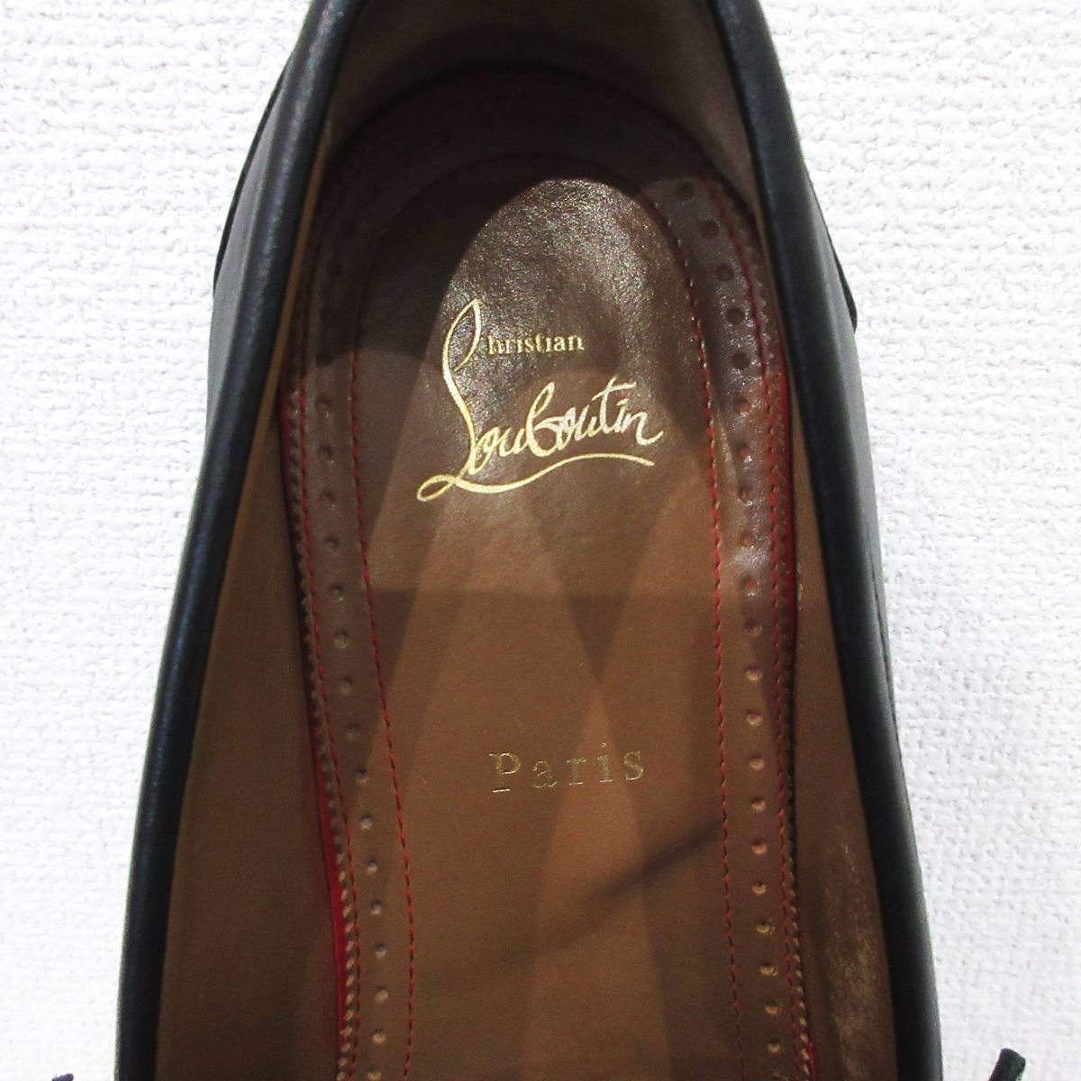  beautiful goods Christian Louboutin Christian Louboutin check pattern leather Loafer slip-on shoes size 42 approximately 27cm black × gray 