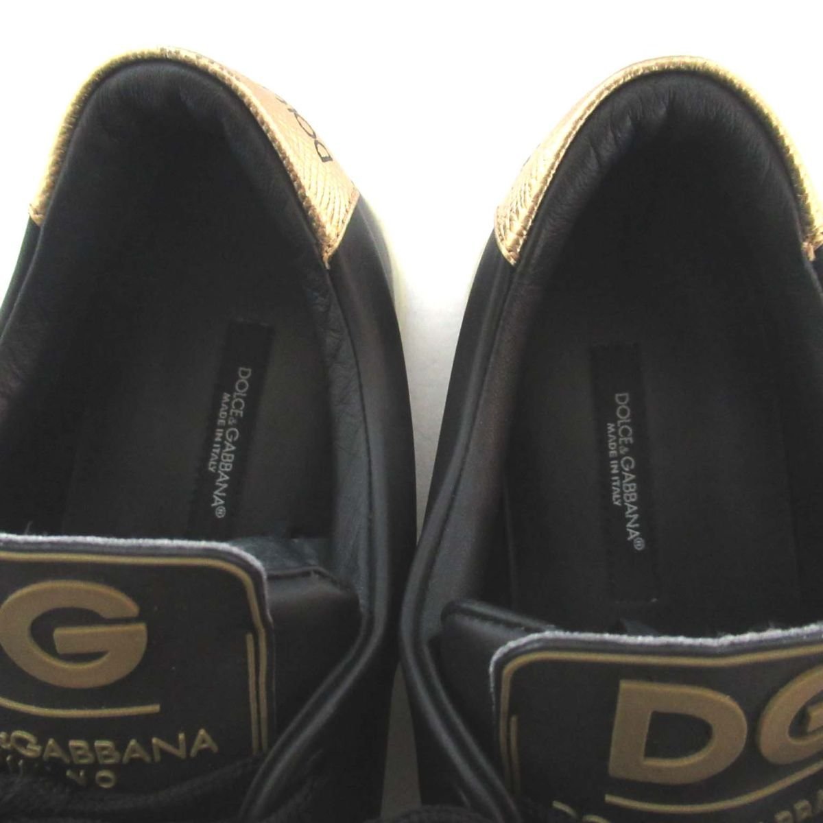 美品 DOLCE&GABBANA ドルチェ&ガッバーナ ベロアハートワッペン レザー ローカット スニーカー シューズ CK0167 40 25cm相当 ブラック_画像4