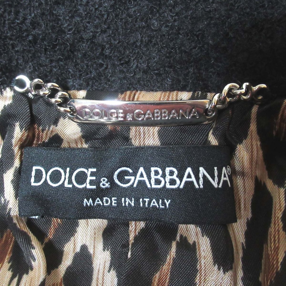 美品 DOLCE&GABBANA ドルチェ&ガッバーナ レオパード柄裏地 シングル ロングコート ブラック_画像6