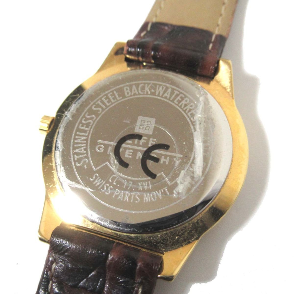 美品 GIVENCHY ジバンシィ ジバンシー クォーツ 3針式 アナログ レディースウォッチ 腕時計 ブラウンレザーベルト×ホワイト文字盤の画像3