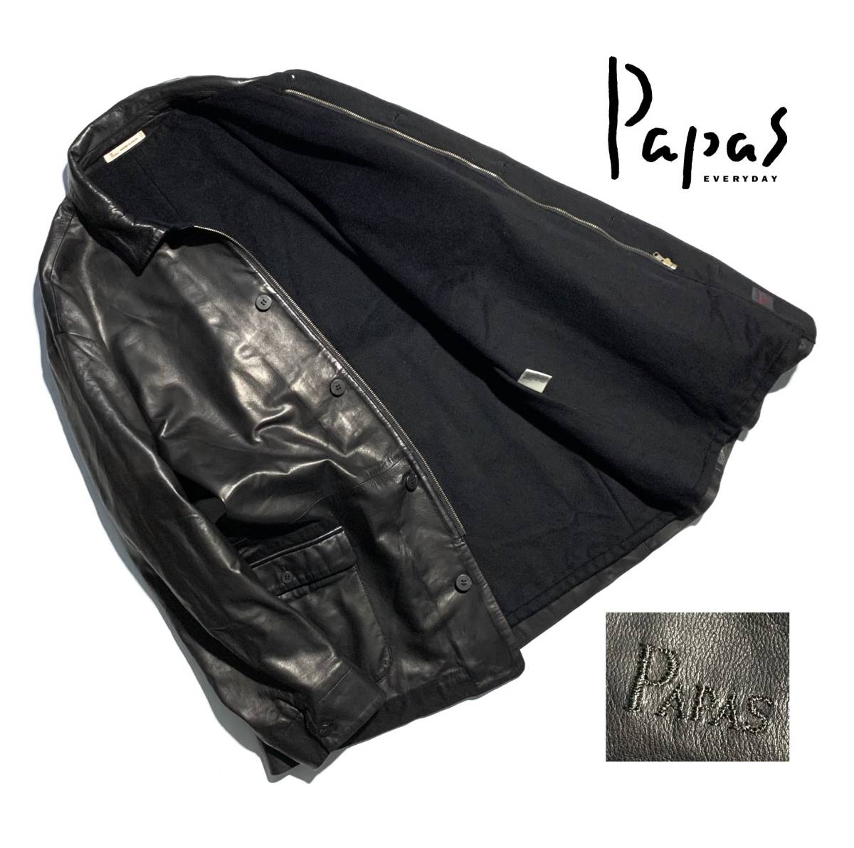 最高級【定価20万】Papas パパス レザージャケット ハーフコート L