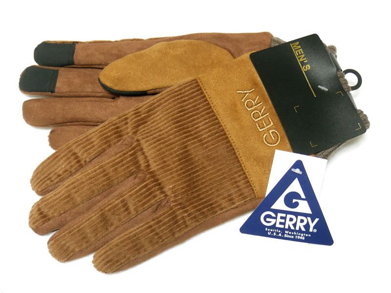 新品 GERRY 手袋 ジェリー スマホタッチ対応 コーデュロイ 茶色 キャメル リブ メンズ 25cm_画像1