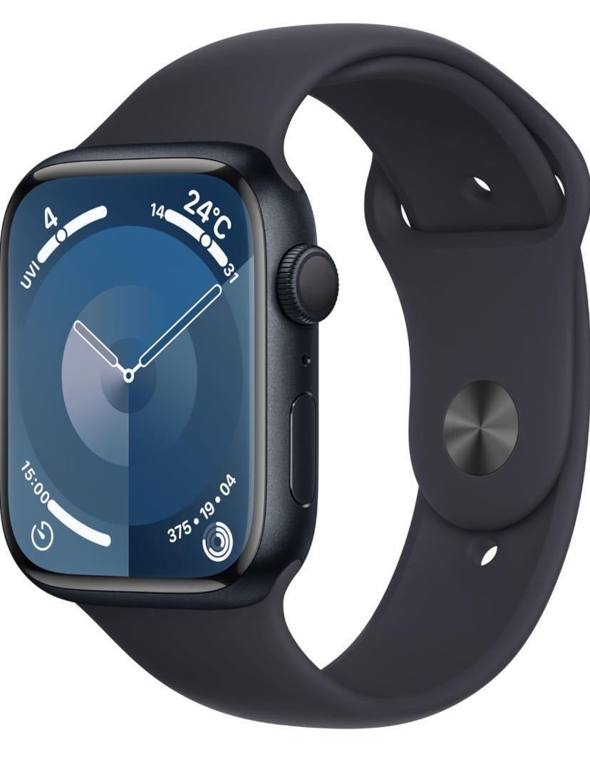 Apple Watch Series 9（GPSモデル）- 45mmミッドナイトアルミニウムケースとミッドナイトスポーツバンド - M/L_画像1