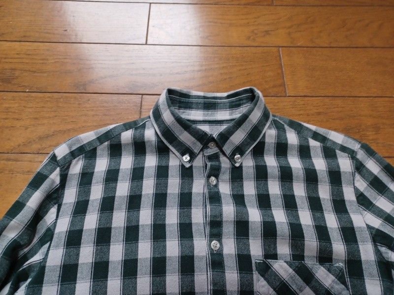 PPFM ボタンダウンシャツ ネルシャツ Sサイズ相当 緑×グレー 