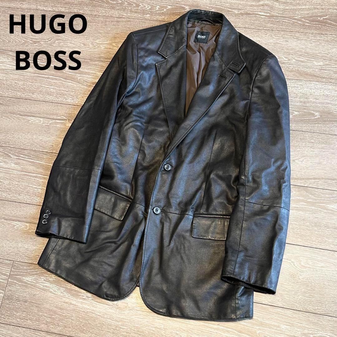 86 HUGO BOSS ヒューゴボス 山羊革 ゴートレザー テーラードジャケット ダークブラウン 48サイズ M相当 メンズ アウター ポールスミス_画像1