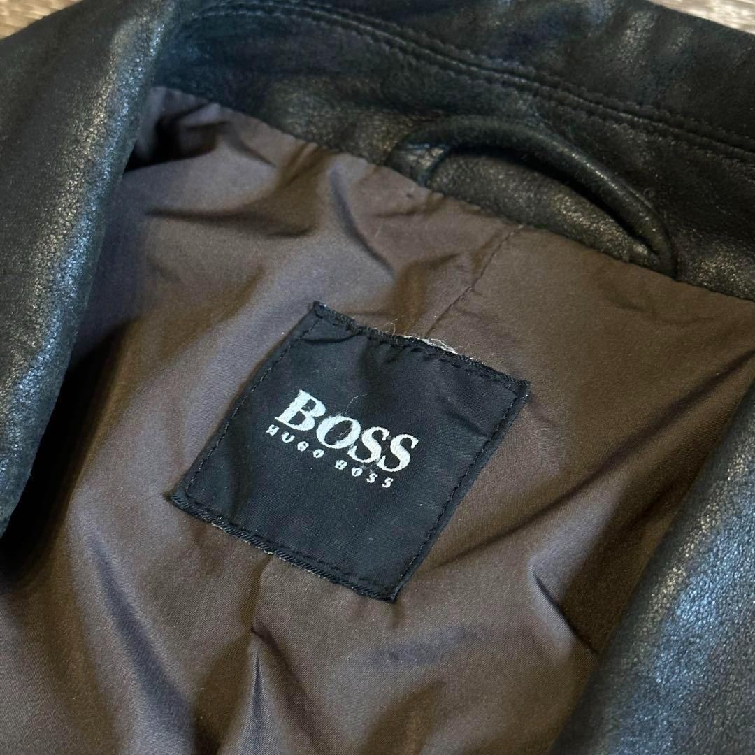 86 HUGO BOSS ヒューゴボス 山羊革 ゴートレザー テーラードジャケット ダークブラウン 48サイズ M相当 メンズ アウター ポールスミス_画像5