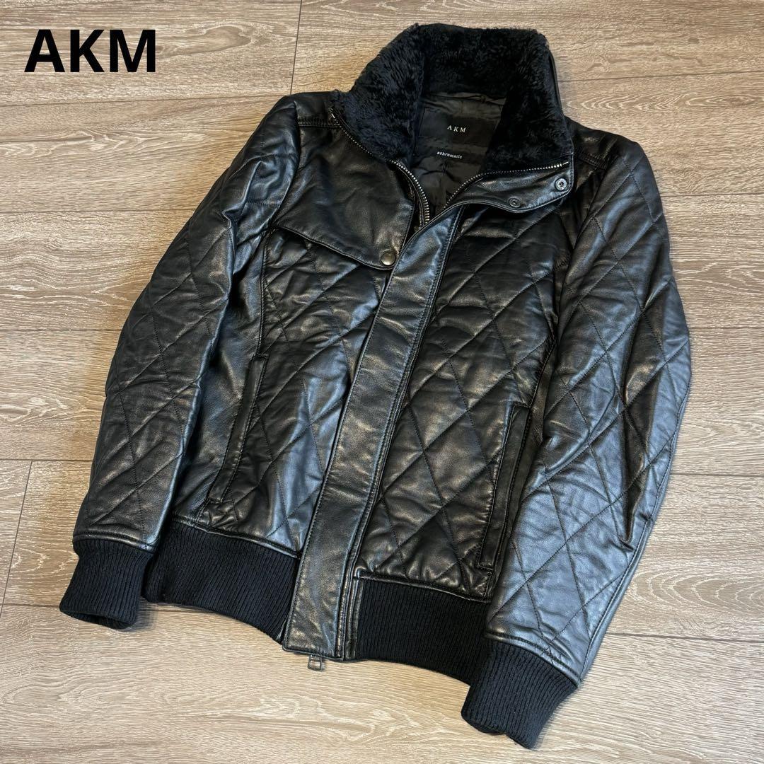 AKM　achromatic　ダイヤモンドキルティングレザー　ボア　リブ　S_画像1