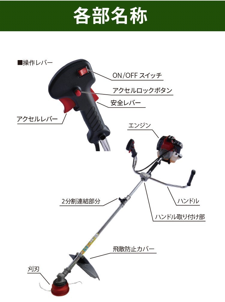 1円 草刈機 エンジン 2サイクル 2分割式 チップソー2枚付き 高性能 草刈り機 刈払機 ガソリン ナイロン刃 金属刃付属 diy 伐採 剪定 zk113_画像5