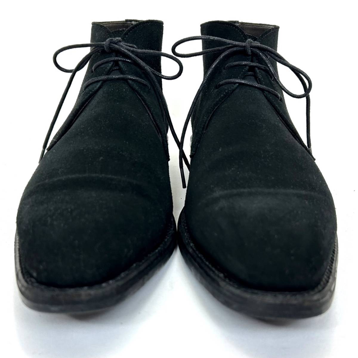 即決 Berwick バーウィック メンズ 6.5 25cm程度 スエード 本革 レザー チャッカブーツ 黒色 ブラック ビジネス ドレスシューズ 革靴 中古_画像4