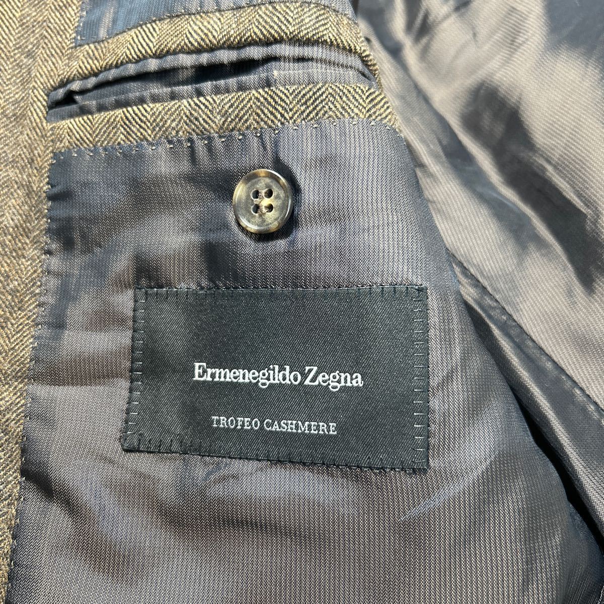 エルメネジルドゼニア【極上カシミヤ　希少Lサイズ】Ermenegildo Zegna テーラードジャケット　ヘリンボーン　キャメル　カシミヤ　段返し_画像3