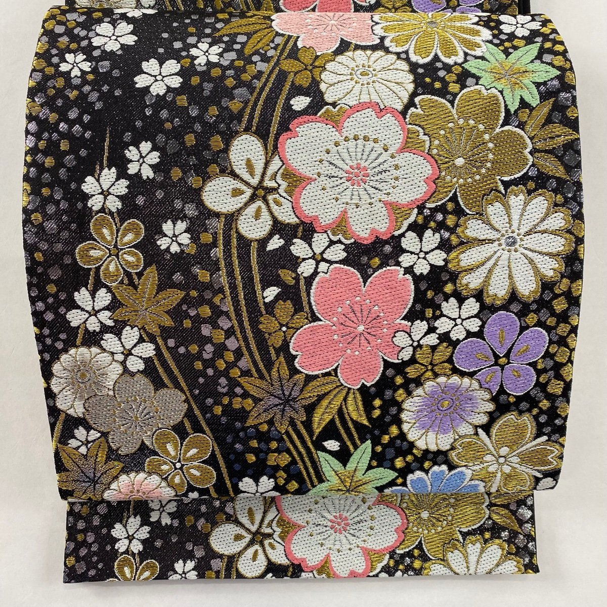 袋帯 美品 秀品 鳥 桜 金銀糸 箔 黒 六通 正絹 サービス - 帯 袋帯 美品 秀品 鳥 桜 金銀糸 箔 黒 六通 正絹 サービス - 帯